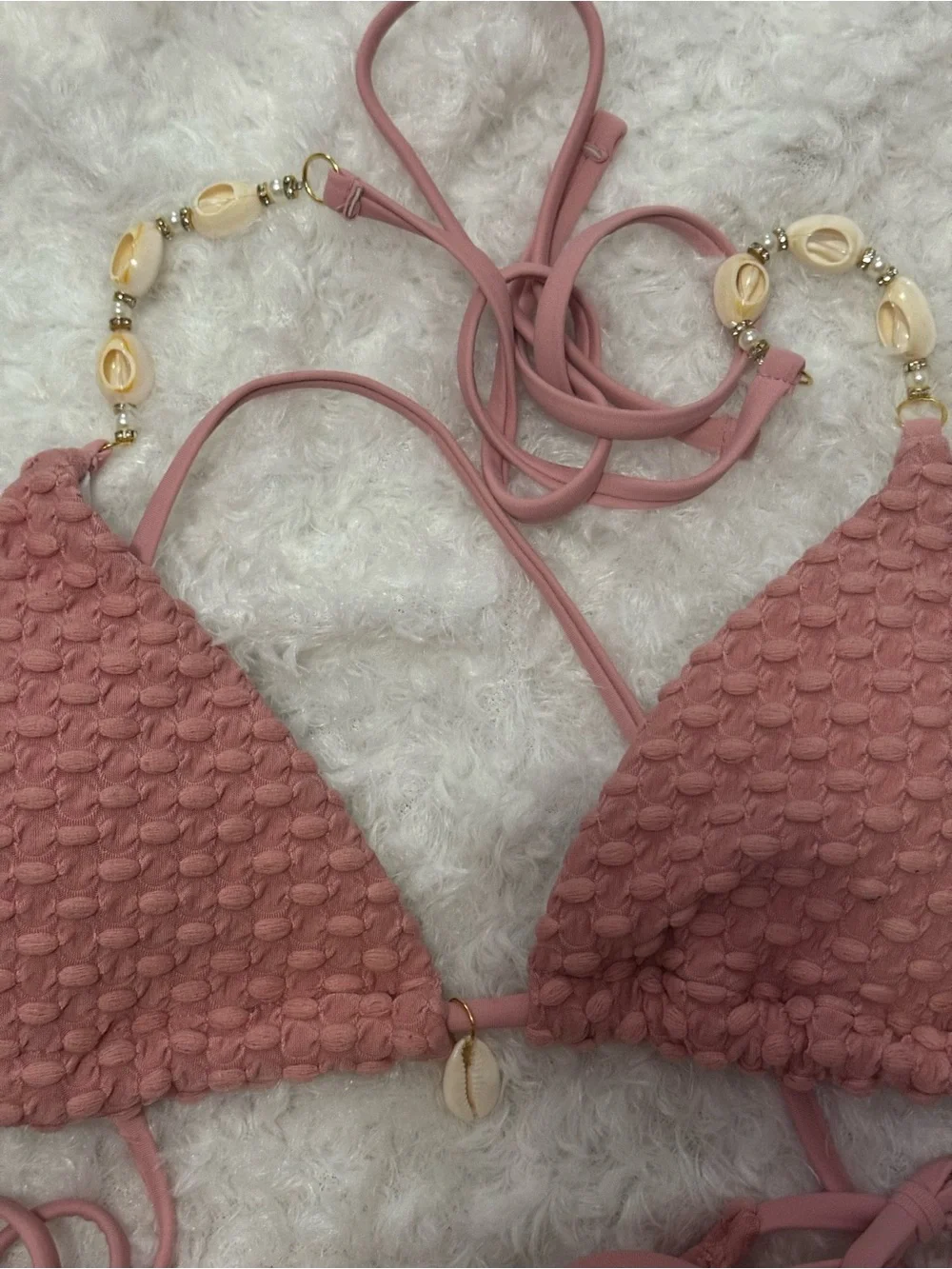 SHEIN Dusty Rose Textured Triangle Bikini Set